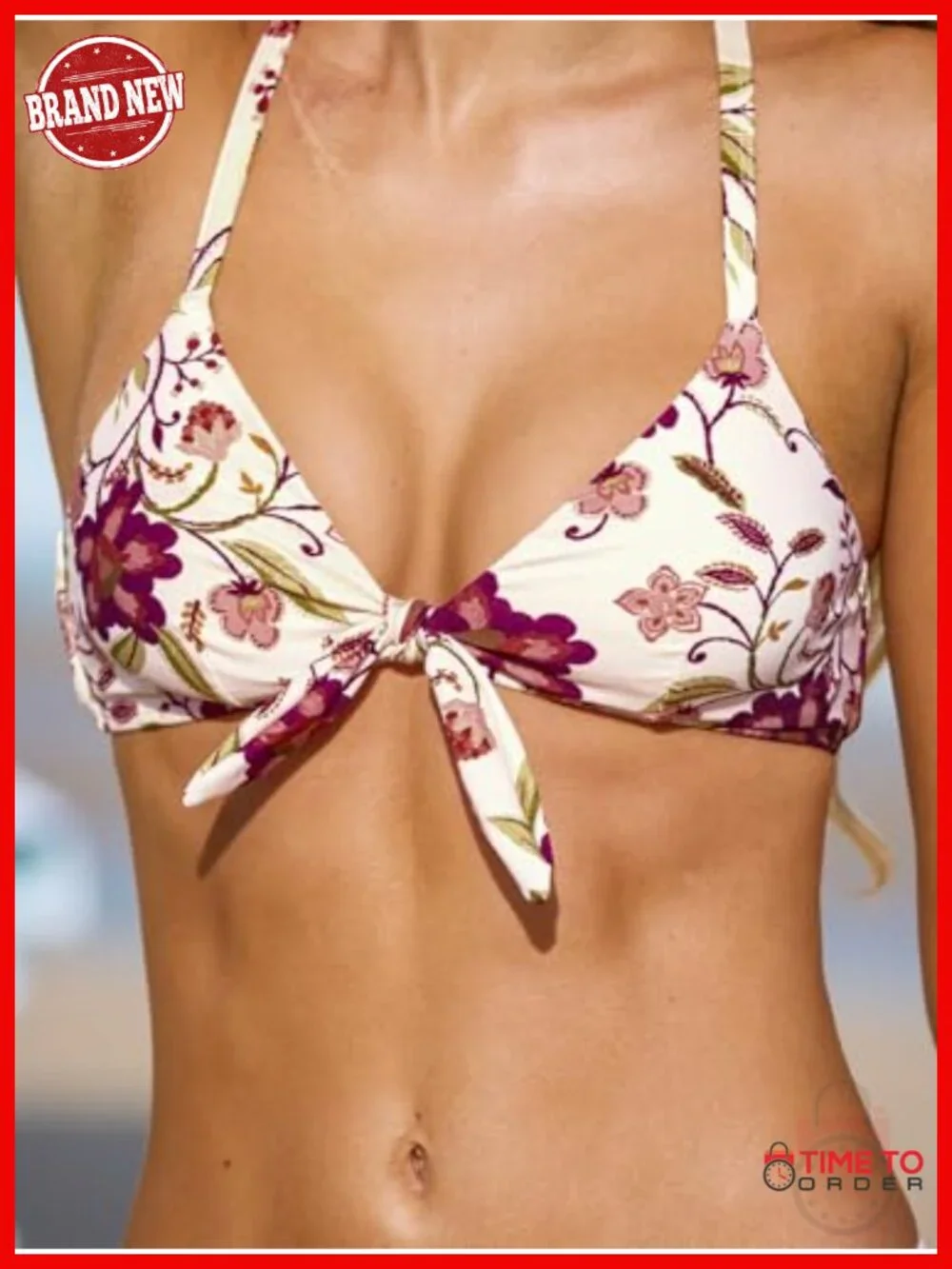 Two Piece Bikini Set Floral Print Knot Tie Adjustable Straps Removable Pads